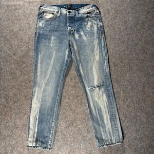 PRPS Le Sabre Jeans 32x29‎ Slim Tapered Bleached Distressed Button Fly Indigo